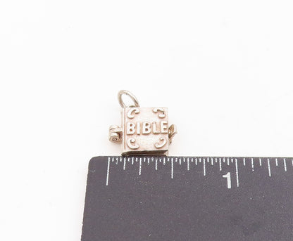 925 Sterling Silver Vintage Pendant Carved Holy Bible Book Charm OPENS  PT25409