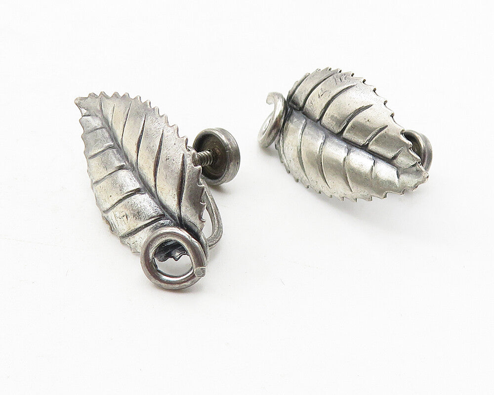 925 Sterling Silver  Vintage Floral Leaf Motif Non Pierce Drop Earrings EG5906