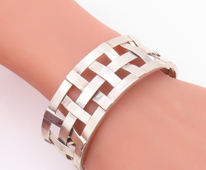 925 Sterling Silver Vintage Bracelet Modernist Basketweave Wide Cuff  BT11942