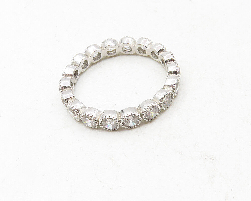 925 Sterling Silver  Shiny Petite Cubic Zirconia Eternity Ring Sz 6  RG9988