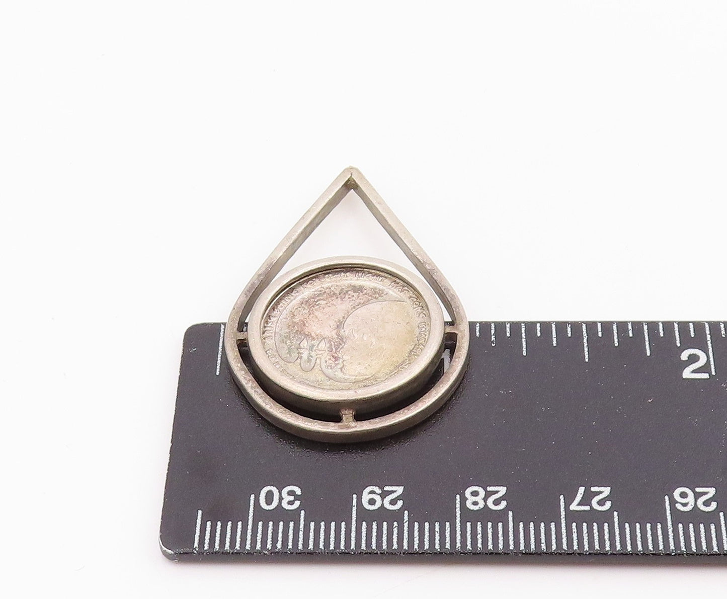 925 Sterling Silver Vintage Pendant Israel Coin Open Teardrop Charm  PT25999