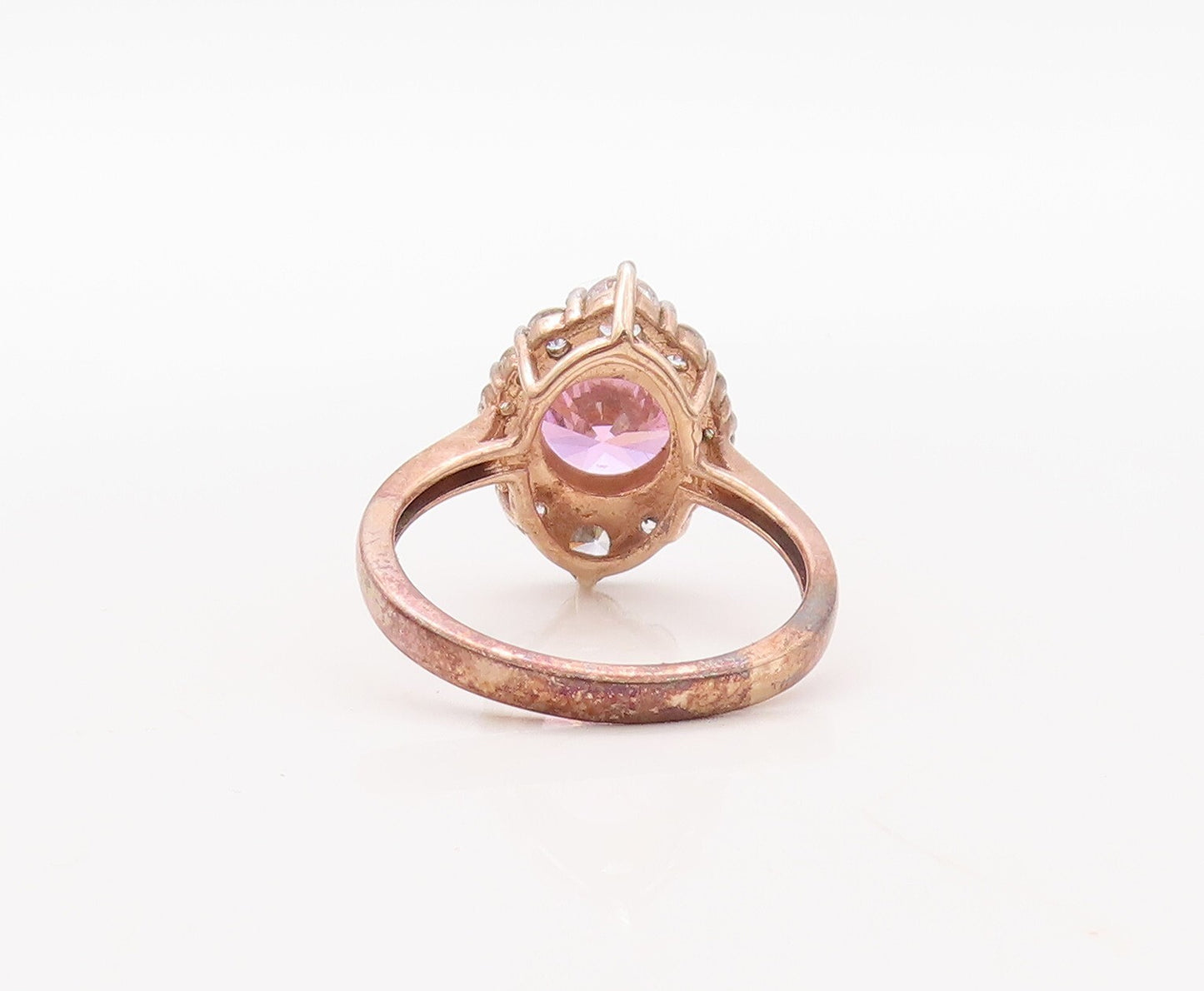 925 Sterling Silver Vintage Ring Rose Gold Plated Pink & White CZ Sz 7 RG30810