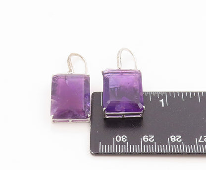 925 Sterling Silver Vintage Earrings Real Diamonds & Amethyst Dangle  EG14346