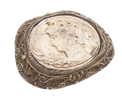 925 Sterling Silver  Vintage Antique Female Royal Figure Brooch Pin  BP10360