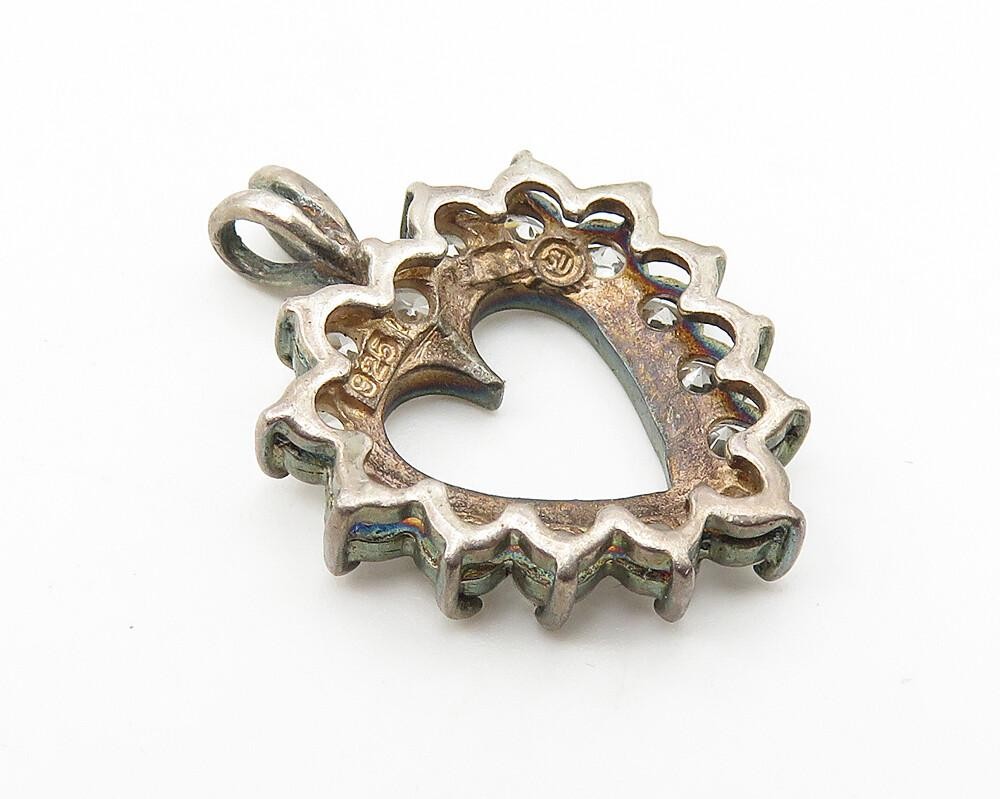 925 Sterling Silver   Vintage Topaz Dark Tone Love Heart Drop Pendant  PT8309