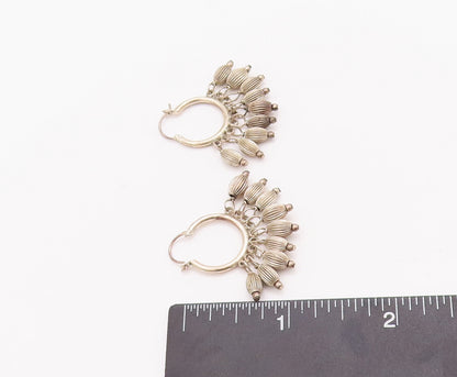 925 Sterling Silver Vintage Earrings Hoops Dangling Grooved Oval Beads  EG12995