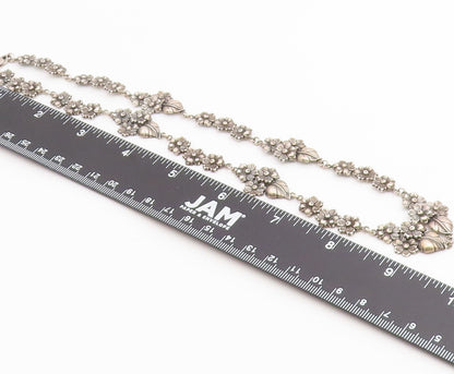 925 Sterling Silver Vintage Necklace Classic Botanical Floral Motif Link  NE4889