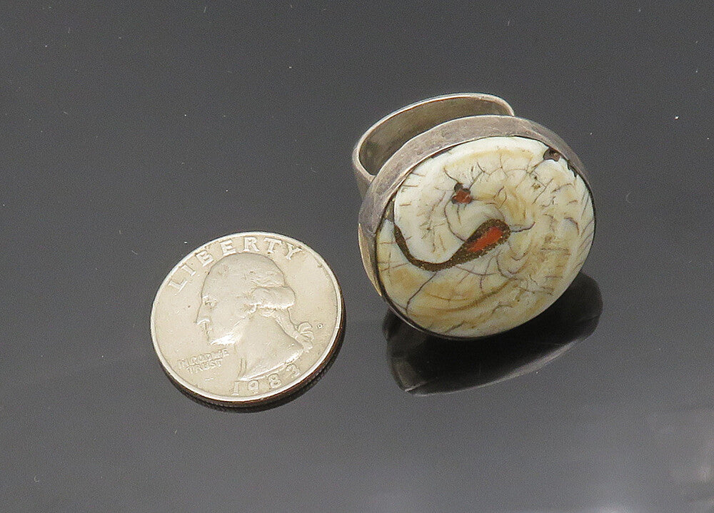 925 Sterling Silver  Vintage Round Jasper Heavy Cocktail Ring Sz 9  RG20240