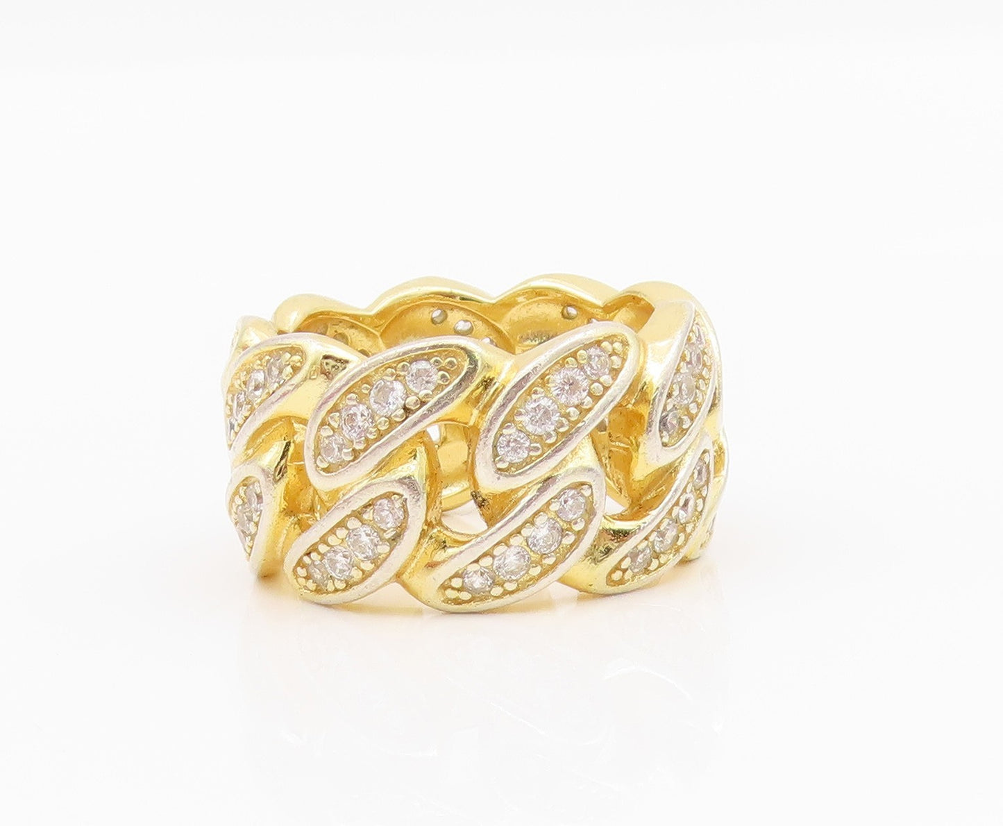 925 Sterling Silver Vintage Ring Gold Plated CZ Curb Link Cutout  Sz 9  RG33016