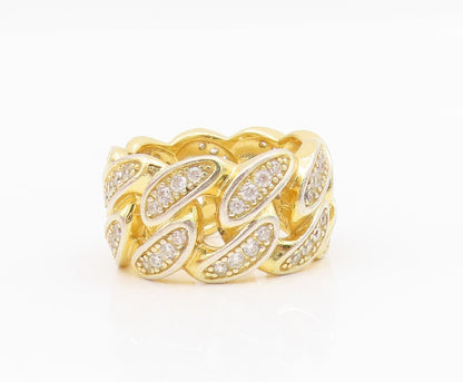 925 Sterling Silver Vintage Ring Gold Plated CZ Curb Link Cutout  Sz 9  RG33016