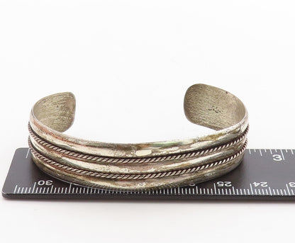 925 Sterling Silver Vintage Bracelet POST BELL Dark Tone Roped Cuff  BT10952