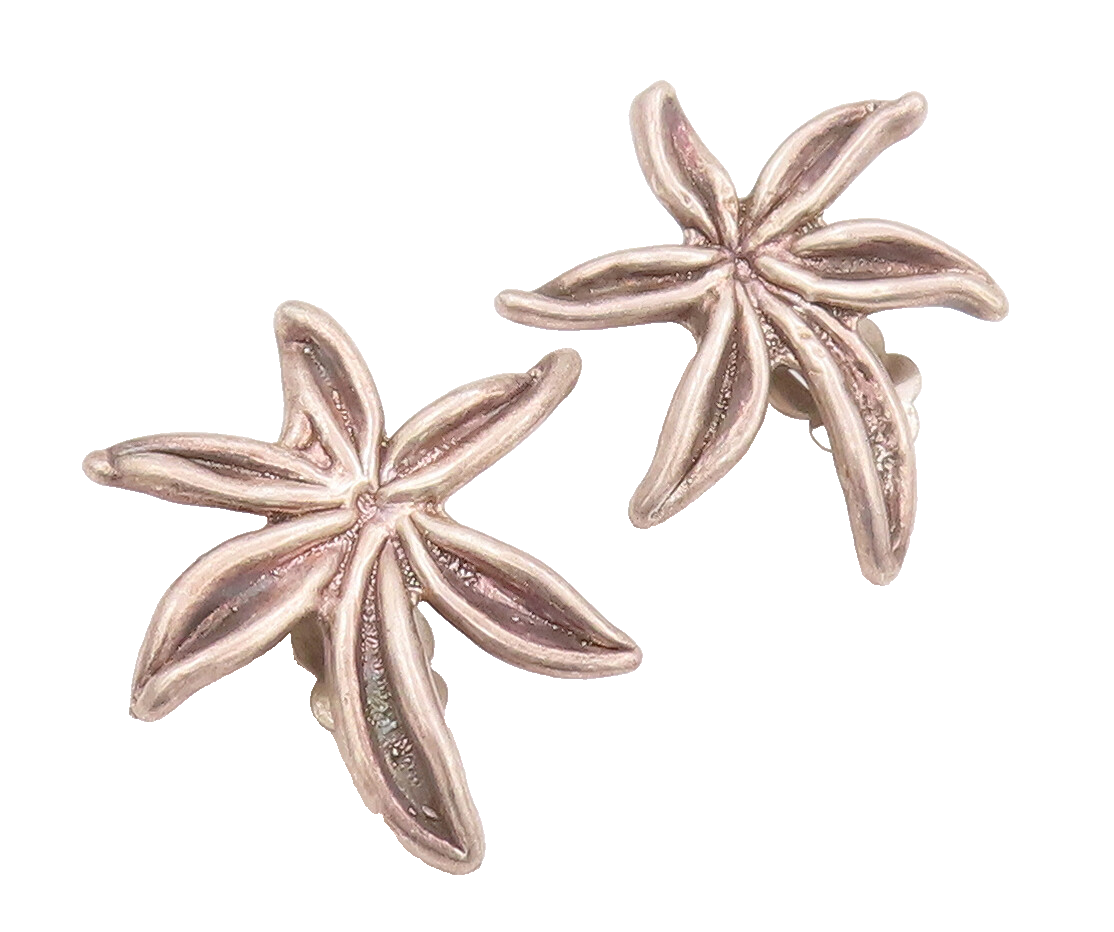 925 Sterling Silver Vintage Earrings BAT AMI 3D Carved Water Plant  EG12946