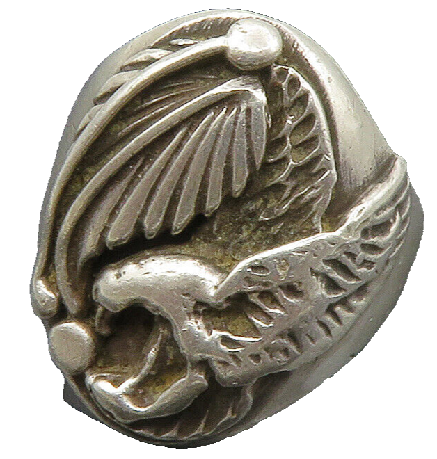 NAVAJO 925 Silver  Vintage Antique Chiseled Eagle Band Ring Sz 10.5  RG14281