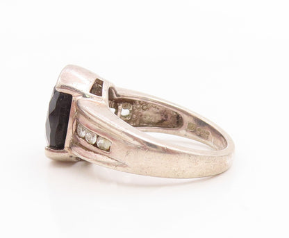 925 Sterling Silver Vintage Ring Onyx & Topaz Statement Band  Sz 7  RG35833