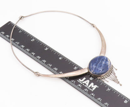 925 Sterling Silver Vintage Necklace TAXCO Cabochon Lapis Lazuli Choker  NE4754