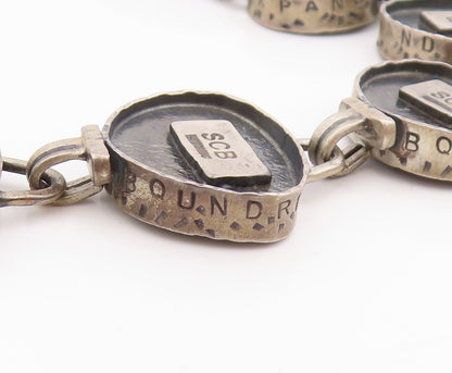 925 Sterling Silver Vintage Bracelet Etched Geometric Echoes Link Chain  BT11399