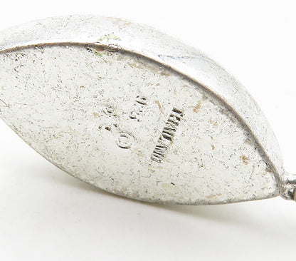 925 Sterling Silver  Vintage Petite Floral Art Pointed Oval Pendant  PT12393