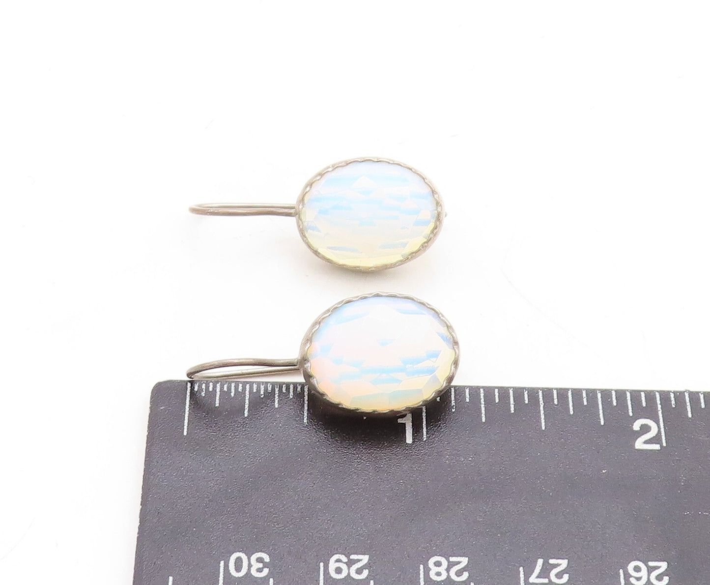 925 Sterling Silver Vintage Earrings Dark Tone Cabochon Cut Mystic Opal  EG13292