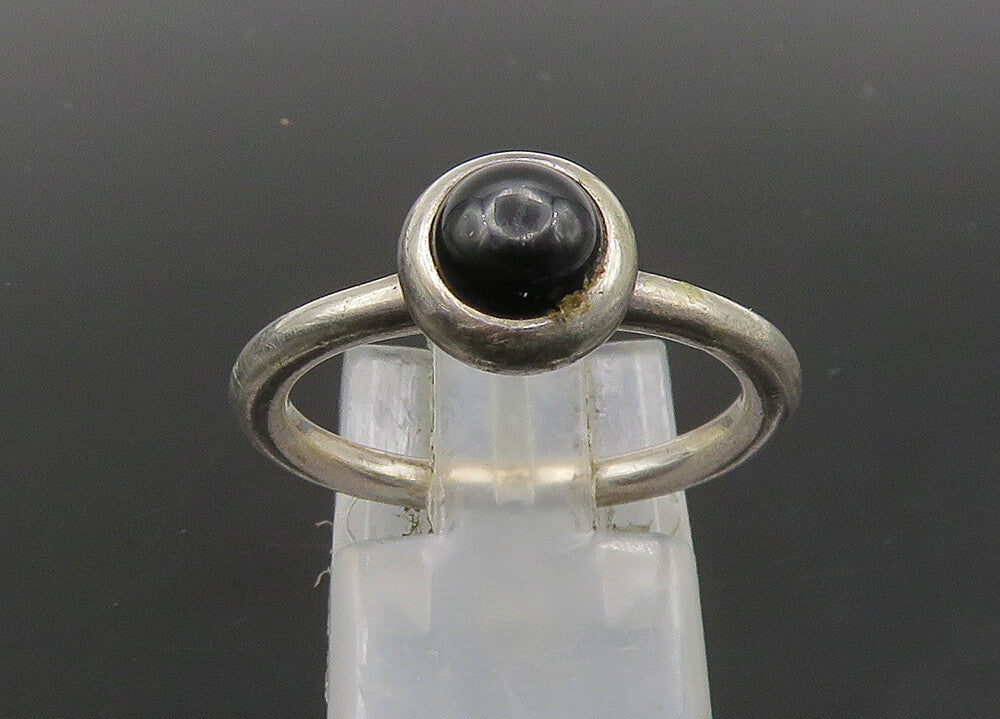 PANDORA 925 Silver   Vintage Cabochon Black Onyx Solitaire Ring Sz 8  RG23041