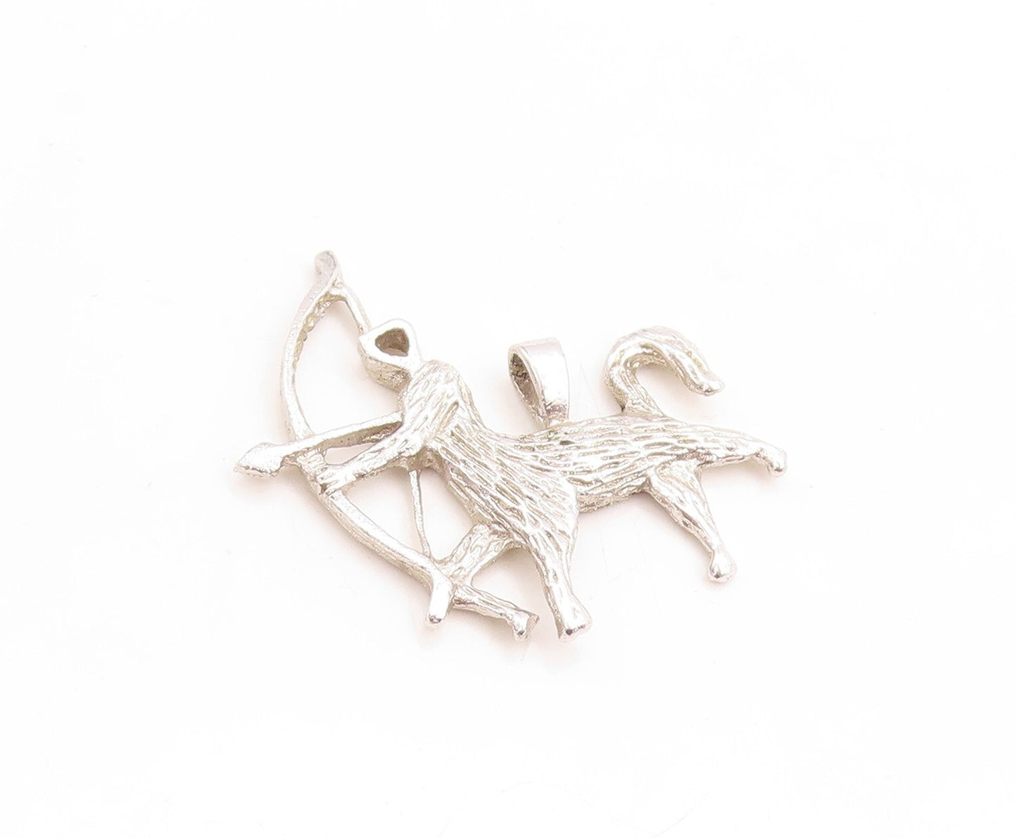 925 Sterling Silver Vintage Pendant Brutalist Carved Sagittarius Charm  PT23752