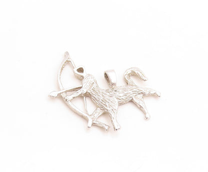 925 Sterling Silver Vintage Pendant Brutalist Carved Sagittarius Charm  PT23752