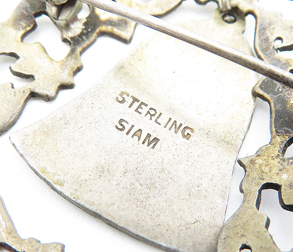 SIAM 925 Silver  Vintage Antique Niello Dangling Bell Brooch Pin  BP2169