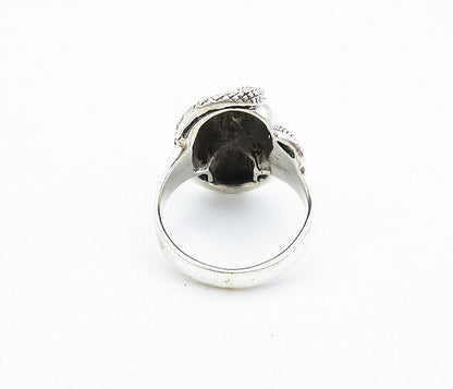 925 Sterling Silver  Vintage Snake & Skull Head Shiny Band Ring Sz 10.5 RG7446