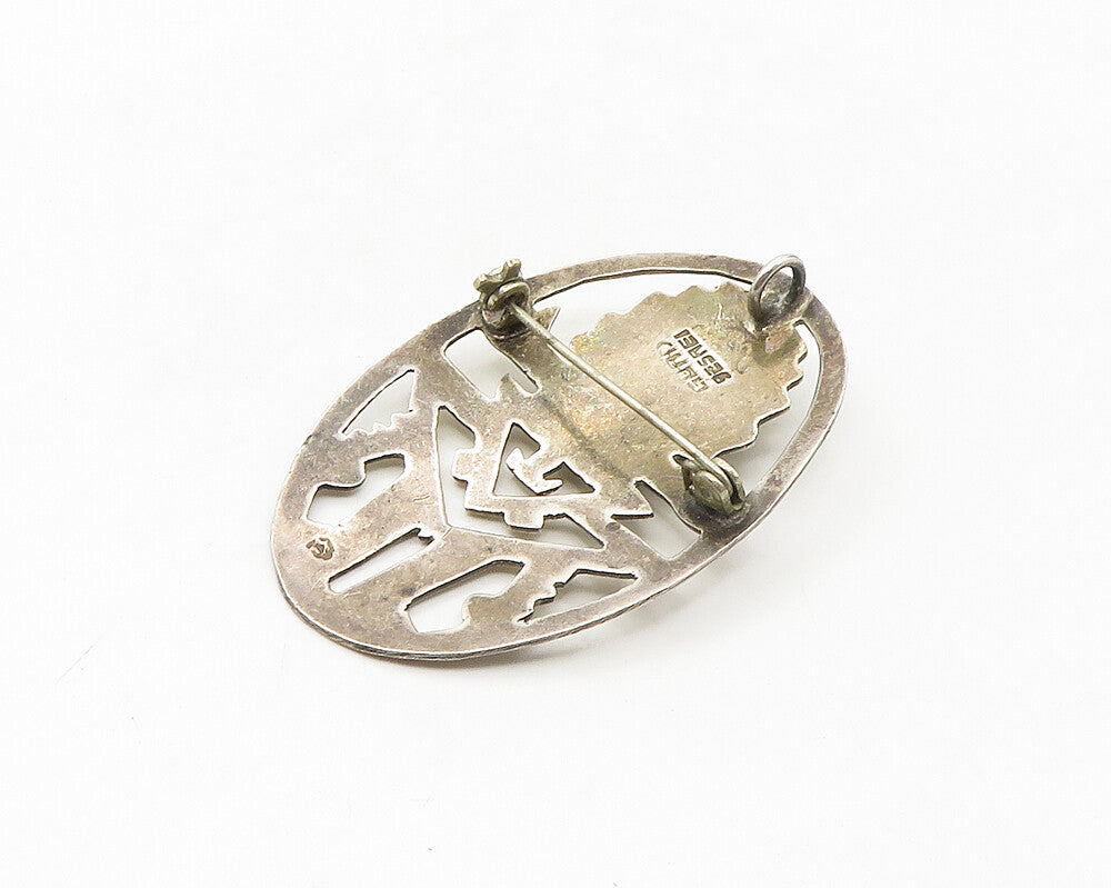 GUATEMALA 925 Silver  Vintage Face Carved Abalone Warrior Brooch Pin  BP6727