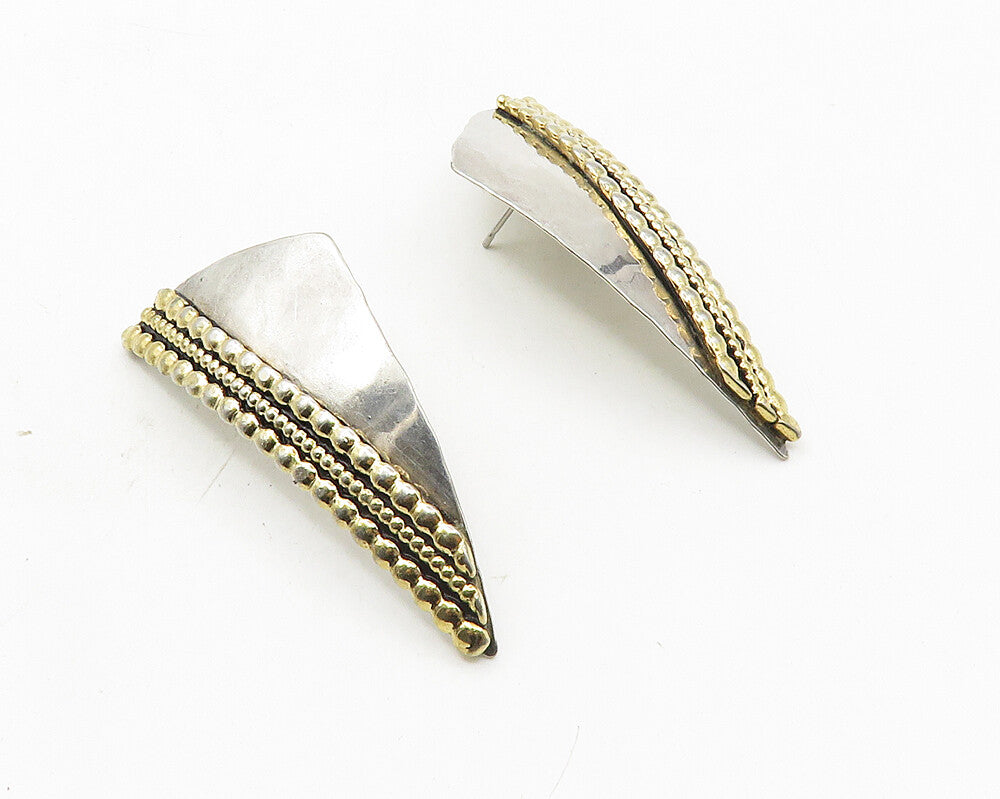 925 Sterling Silver  Vintage Two Tone Design Hammered Drop Earrings  EG5397