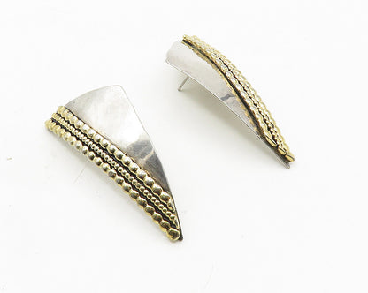 925 Sterling Silver  Vintage Two Tone Design Hammered Drop Earrings  EG5397