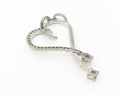925 Sterling Silver  Vintage Prong Set Topaz Open Love Heart Pendant  PT9004