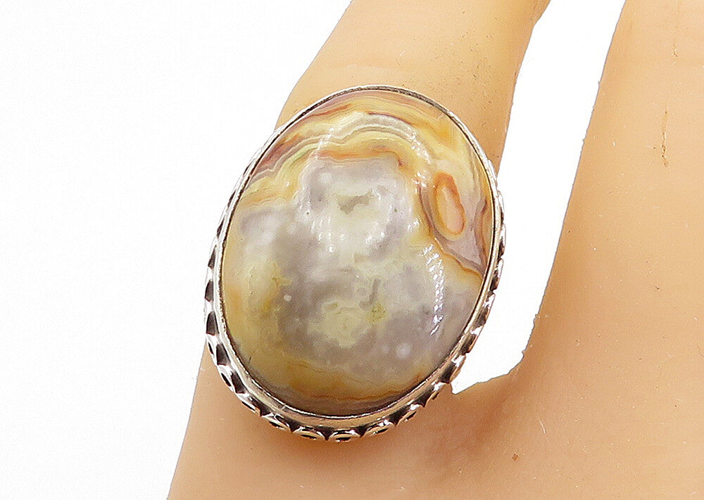 925 Sterling Silver  Cabochon Cut Brown Agate Shiny Cocktail Ring Sz 7  RG7799