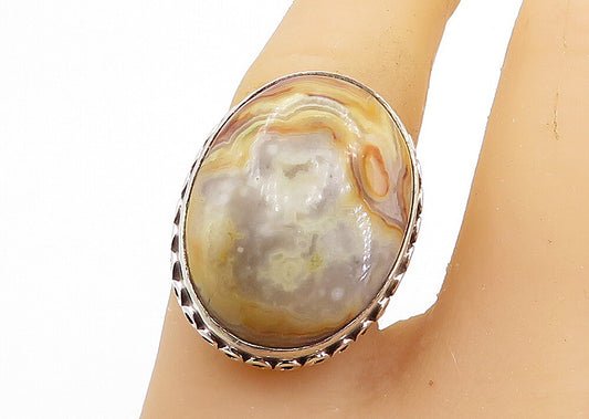 925 Sterling Silver  Cabochon Cut Brown Agate Shiny Cocktail Ring Sz 7  RG7799