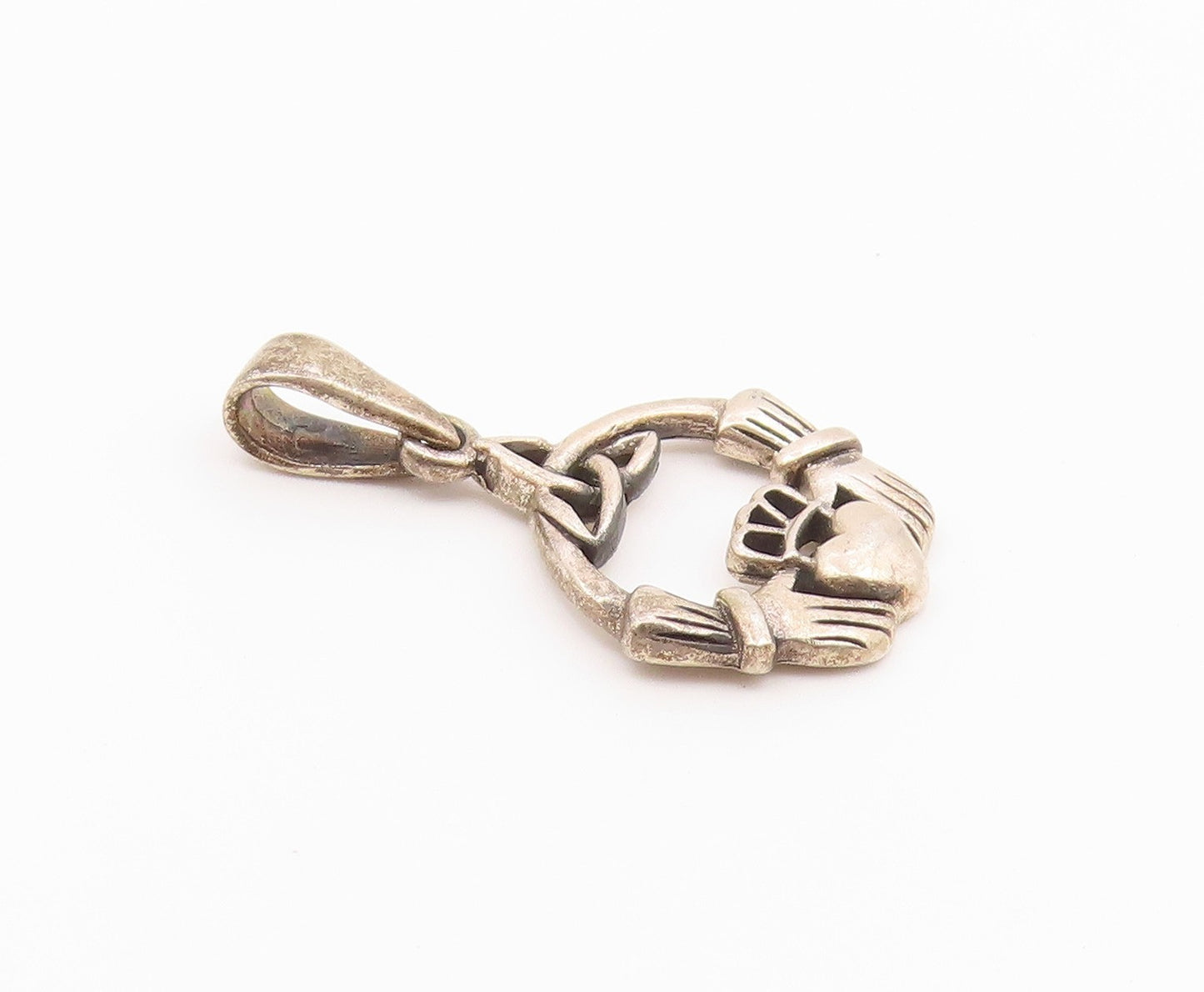 925 Sterling Silver  Vintage Celtic Knot & Claddagh Pendant  PT21226