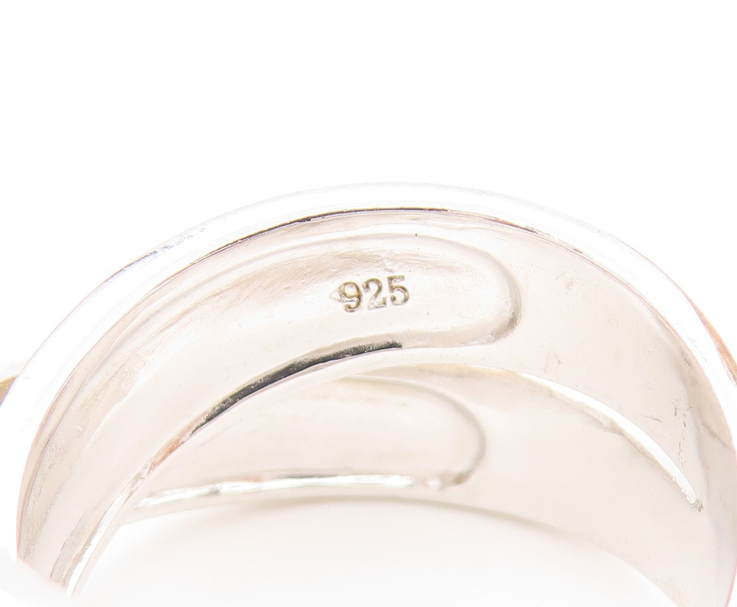 925 Sterling Silver Vintage Ring Two Tone Hammered Crossover Band  Sz 7  RG36089