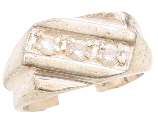 925 Sterling Silver Vintage Ring Antique CZ Band Design Carved  Sz 11  RG31681