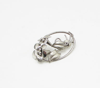 BB 925 Sterling Silver  Vintage Sculpted Floral Brooch Pin  BP1058