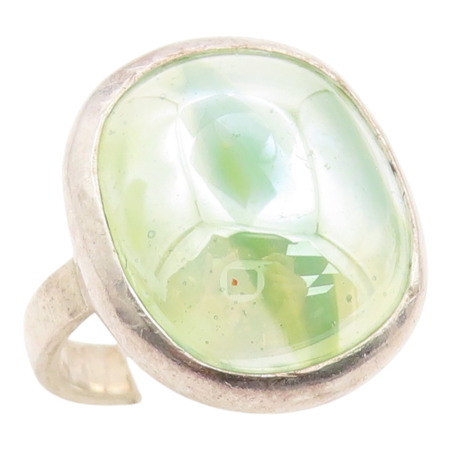 925 Sterling Silver Vintage Ring Minimalist Green Stone Band  Sz 5  RG35457