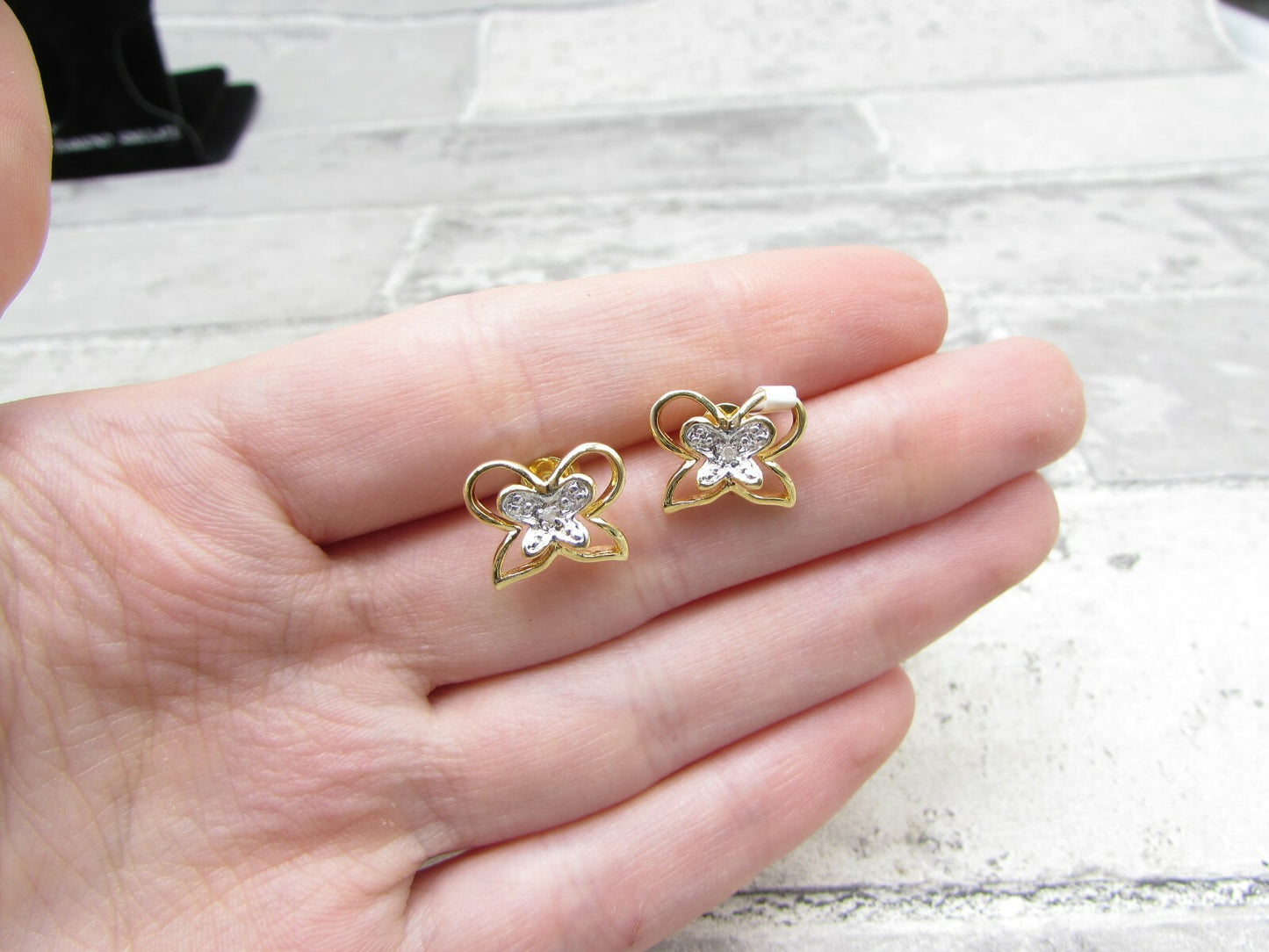 Gold Over 925 Sterling Silver Genuine Diamonds Butterfly Stud Earrings EG1047