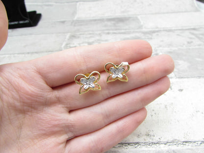 Gold Over 925 Sterling Silver Genuine Diamonds Butterfly Stud Earrings EG1047