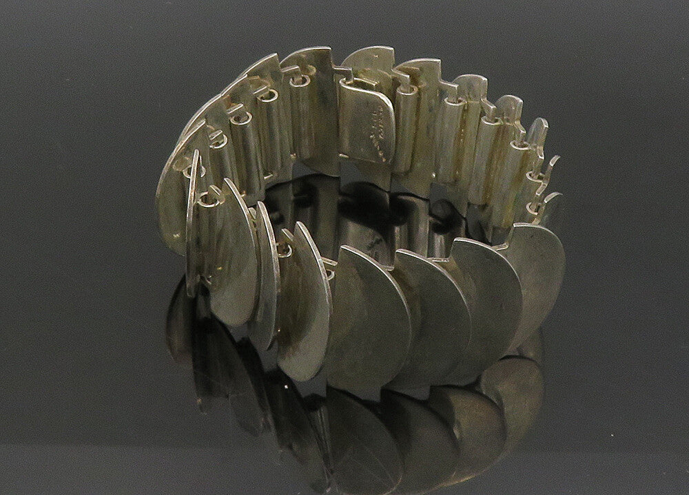 MEXICO 925 Sterling Silver Vintage Heavy Shiny Modernist Chain Bracelet BT9043