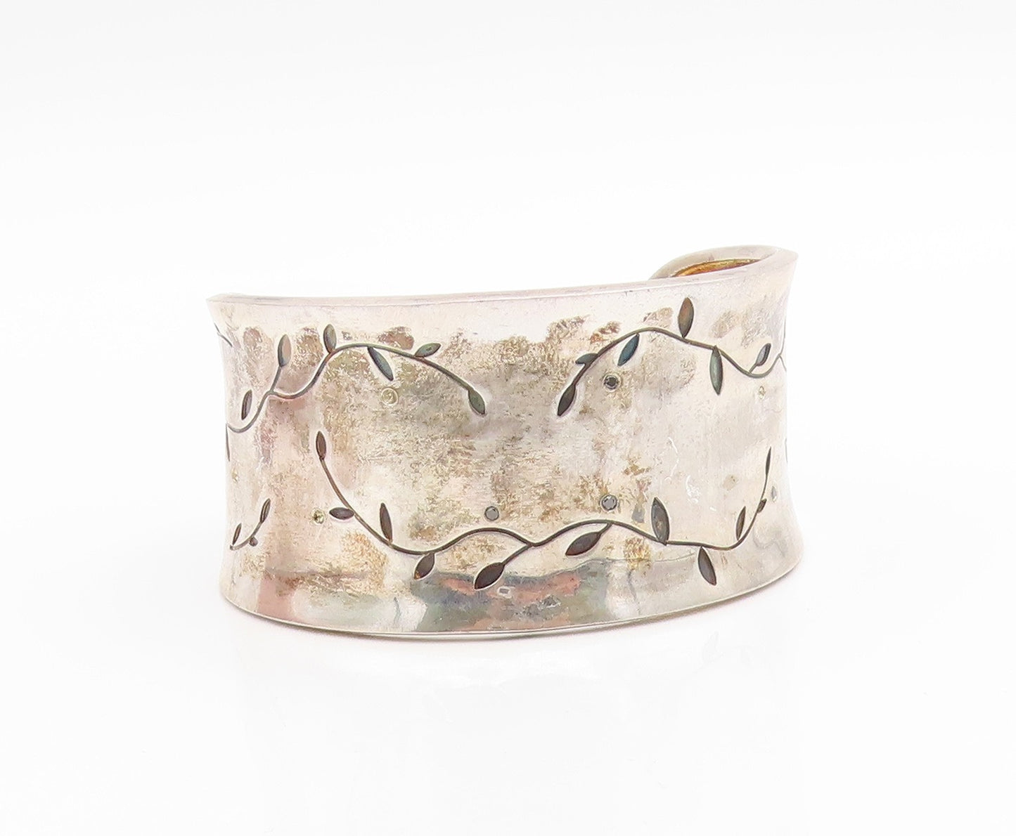 925 Sterling Silver Vintage Bracelet LIKA BEHAR Etched Leaf & Vine Cuff  BT12026