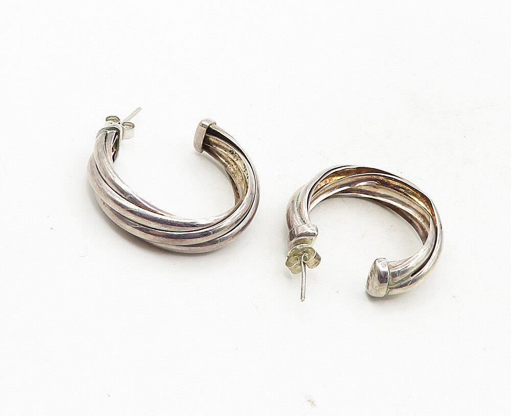 925 Sterling Silver  Vintage Shiny Smooth Split Shank Hoop Earrings  EG4939