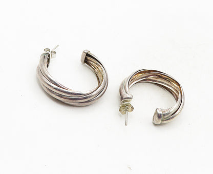 925 Sterling Silver  Vintage Shiny Smooth Split Shank Hoop Earrings  EG4939