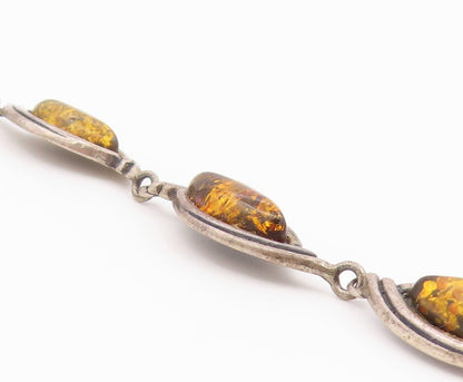 925 Sterling Silver Vintage Bracelet Green Baltic Amber Marquise Link  BT12178