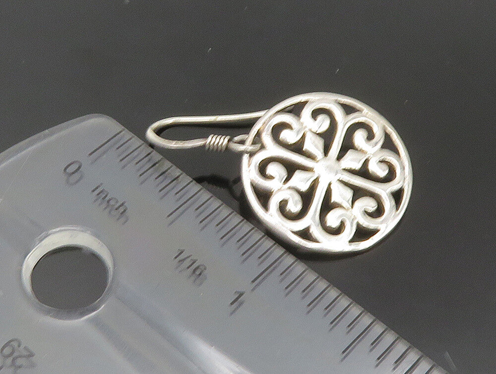925 Silver  Vintage Love Heart Pattern Floral Motif Dangle Earrings  EG11522