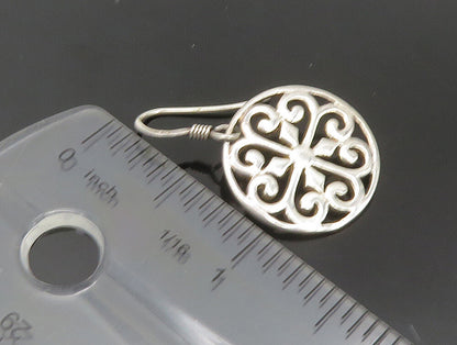 925 Silver  Vintage Love Heart Pattern Floral Motif Dangle Earrings  EG11522
