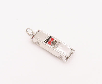925 Sterling Silver Vintage Pendant Carved Car  Movable Wheels (OPENS)  PT22823