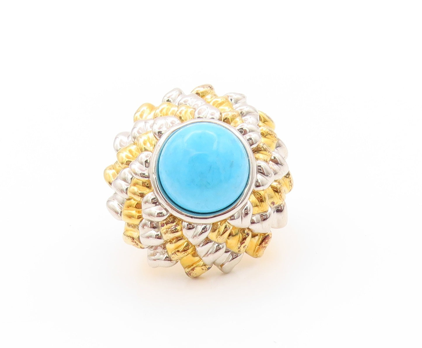 925 Sterling Silver Vintage Ring Gold Plated Larimar Flower  Sz 5  RG32819