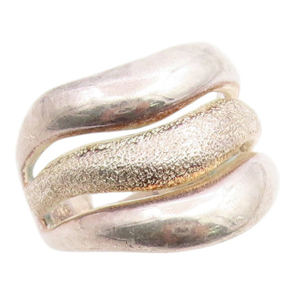 925 Sterling Silver Vintage Ring Modernist Abstract Wave Band  Sz 8  RG36201